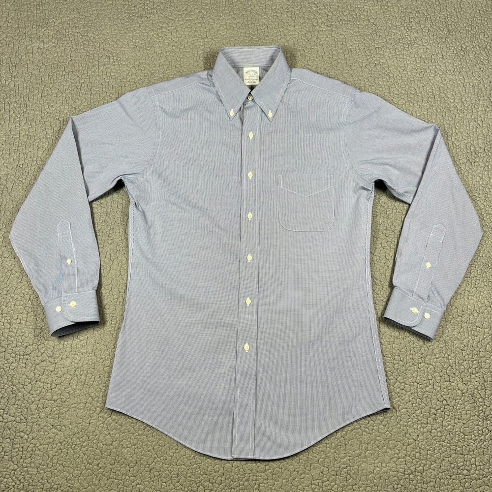 Brooks Brothers Button Down Shirt Men 14.5 Regent Non-Iron Cotton Blue Gingham